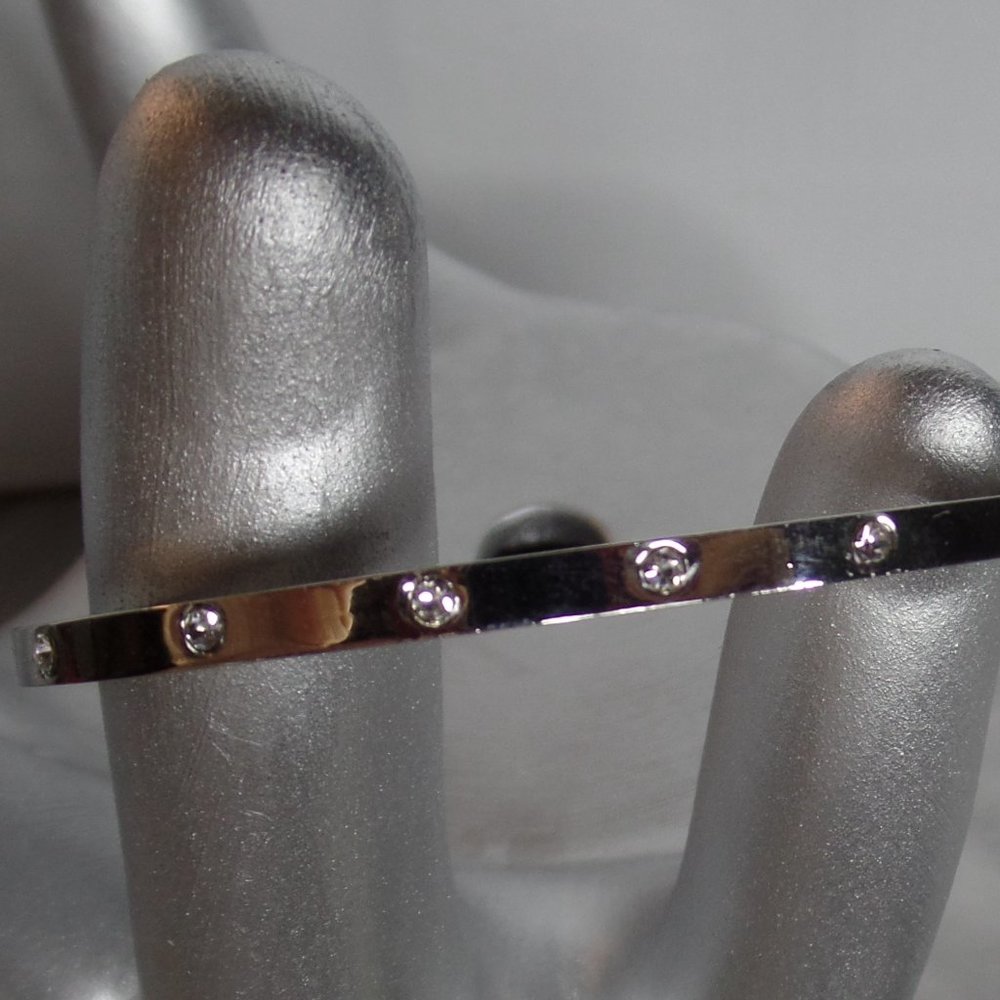 Silvertone Bracelet CZ Clip Clasp Hinged - Picture 2 of 10